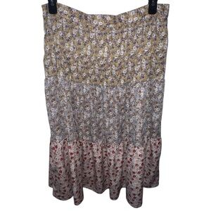 EUC Story Tiered Floral Maxi Skirt X-Large XL Boho Floral Festival Blue Green